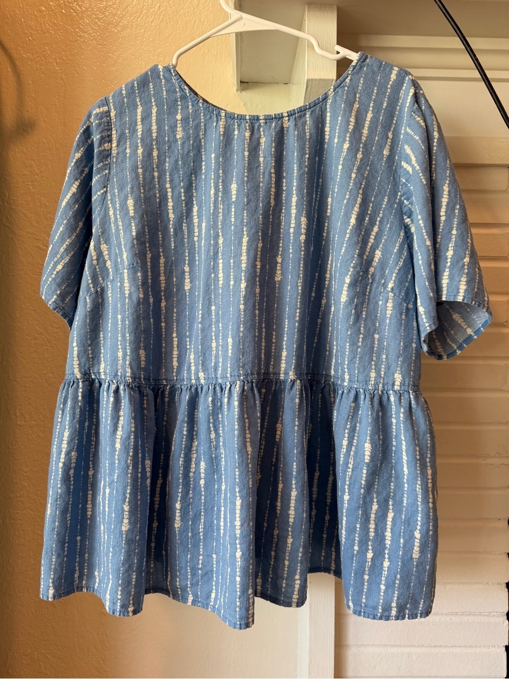 Naturals D&Co Blue Tie-Dye Linen Blend Peplum Top Women’s XL Boho Tunic